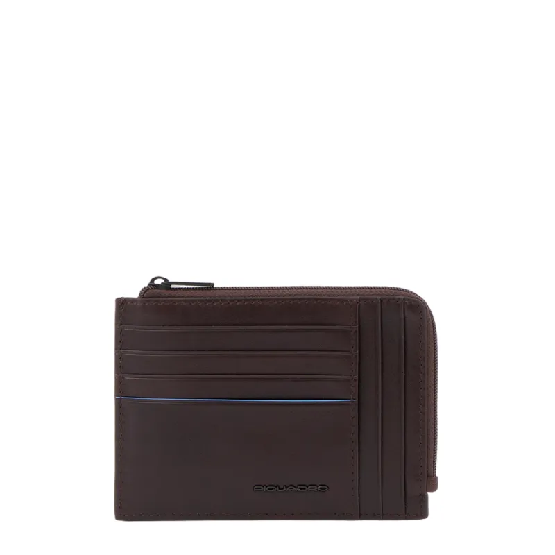 Piquadro Blue Square Revamp Zipper coin pouch with credit...