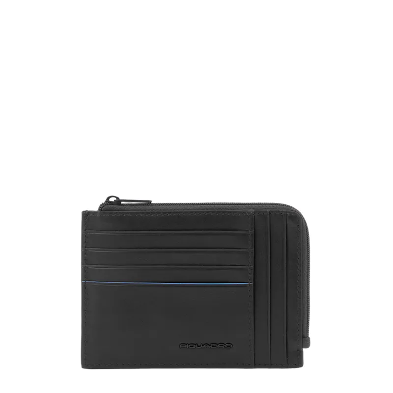 Piquadro Blue Square Revamp Zipper coin pouch with credit...