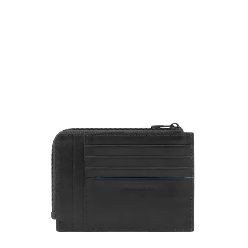 Piquadro Blue Square Revamp Zipper coin pouch with credit... 2