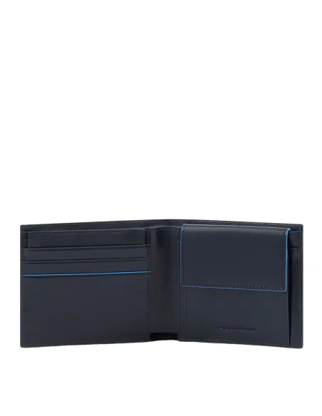 Portafogli con porta monete e porta documenti rimovibile Piquadro Blue Square Revamp blu