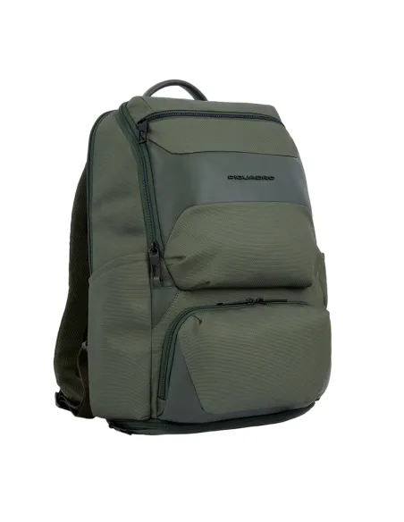 Zaino in tessuto e pelle Piquadro Gio porta pc da 15,6 verde
