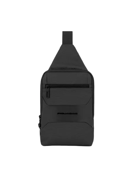 Piquadro Gio Mono sling bag in recycled fabric with iPad® compartment, black