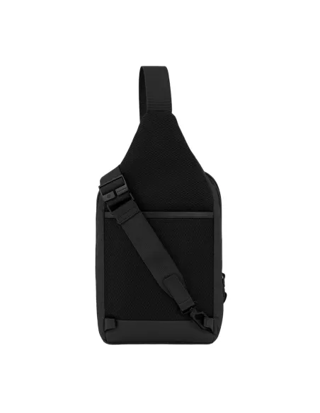 Piquadro Gio Mono sling bag in recycled fabric with iPad® compartment, black