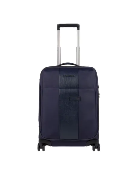 Piquadro Brief2 Cabin-size trolley in recycled fabric with four wheels, blue