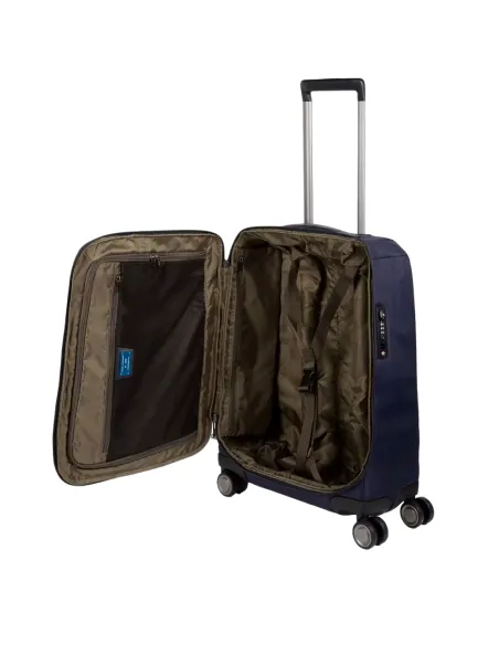 Piquadro Brief2 Cabin-size trolley in recycled fabric with four wheels, blue