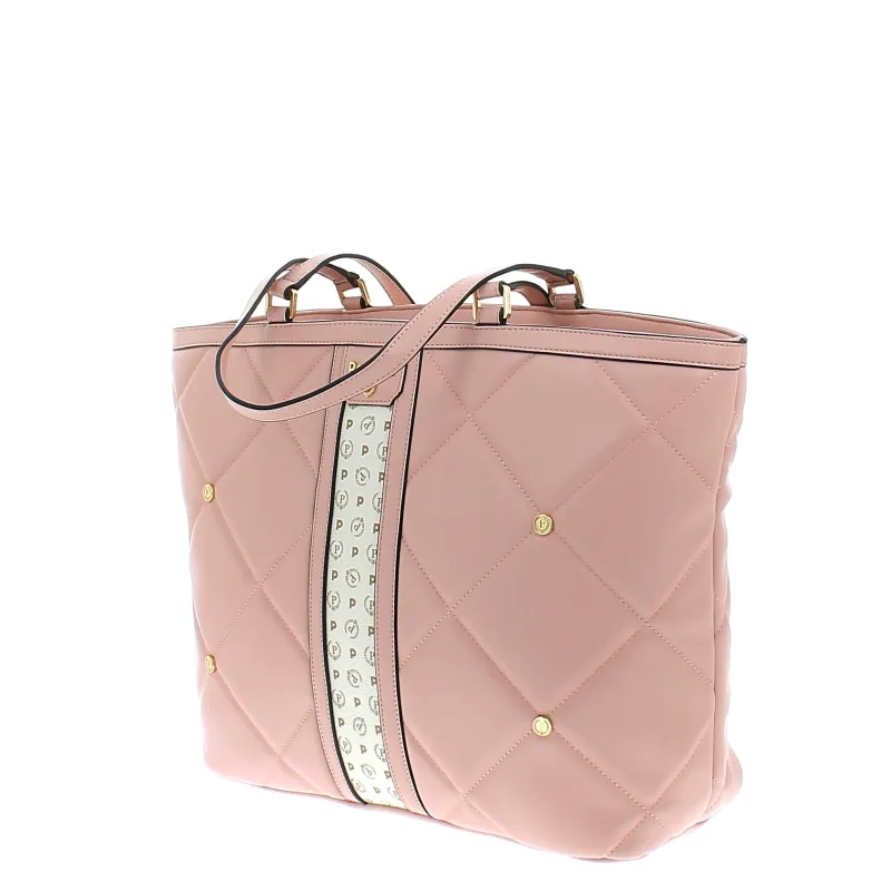 Gesteppte Pollini-Einkaufstasche mit Reißverschluss, rose 2