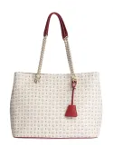 Shopping bag with magnetic central button ivory-red