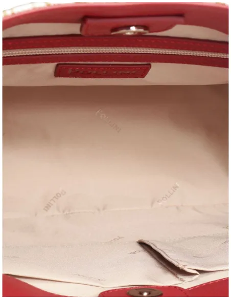 Shopping bag with magnetic central button ivory-red