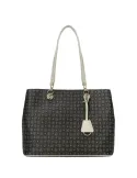 Shopping bag with magnetic central button black-ivory