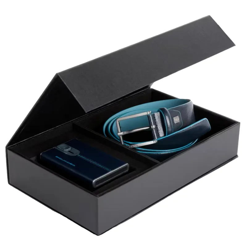Gift box with men's belt and credit card holder with...