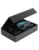 Gift box with men's belt and credit card holder with sliding system, black