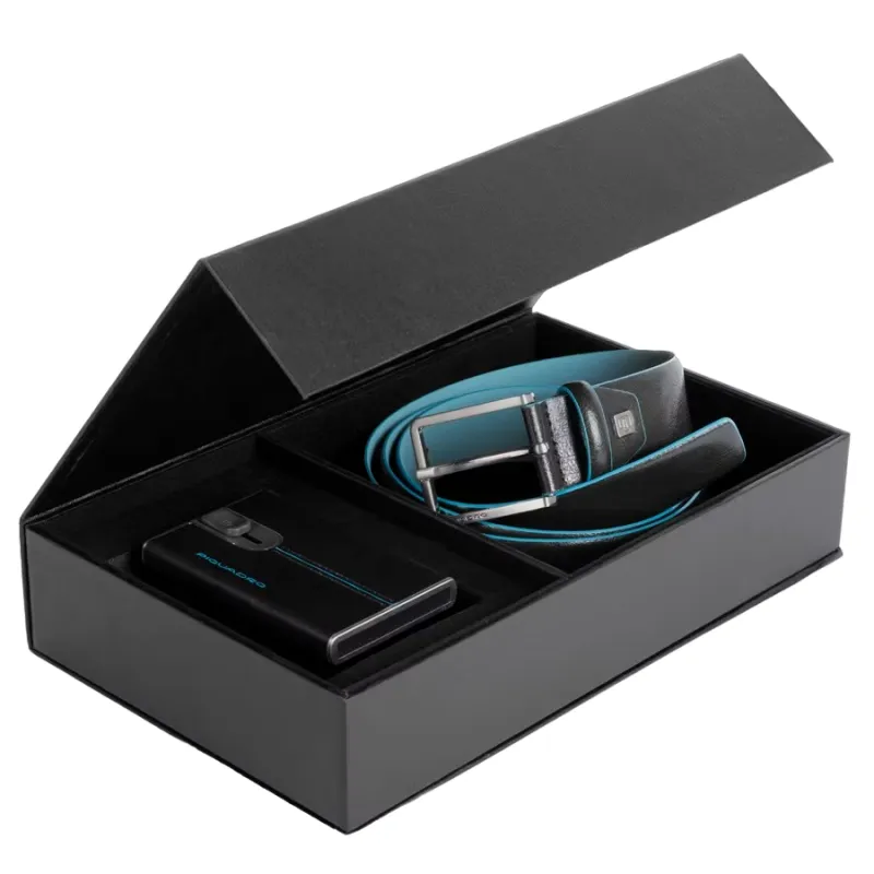 Gift box with men's belt and credit card holder with...