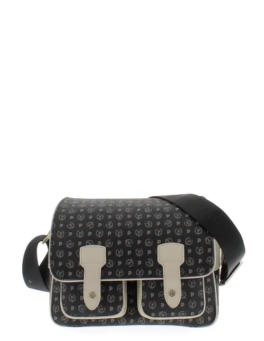 Sac reporter femme petite taille Pollini heritage noir ivoire