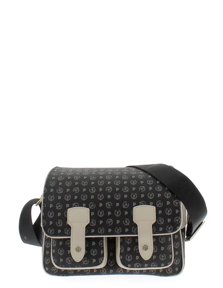 Pollini Heritage Mittlere Reporter-Tasche, schwarz-elfenbein