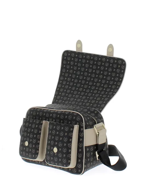 Pollini Heritage Mittlere Reporter-Tasche, schwarz-elfenbein