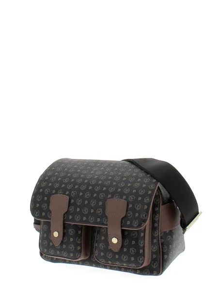 Borsa donna a tracolla con pattina Pollini heritage nero-marrone