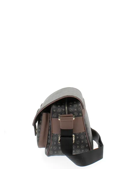 Borsa donna a tracolla con pattina Pollini heritage nero-marrone