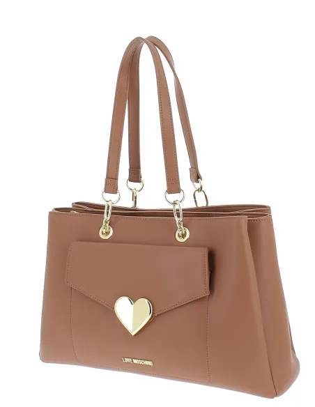Love Moschino Damen-Einkaufstasche mit drei Fächern, braun