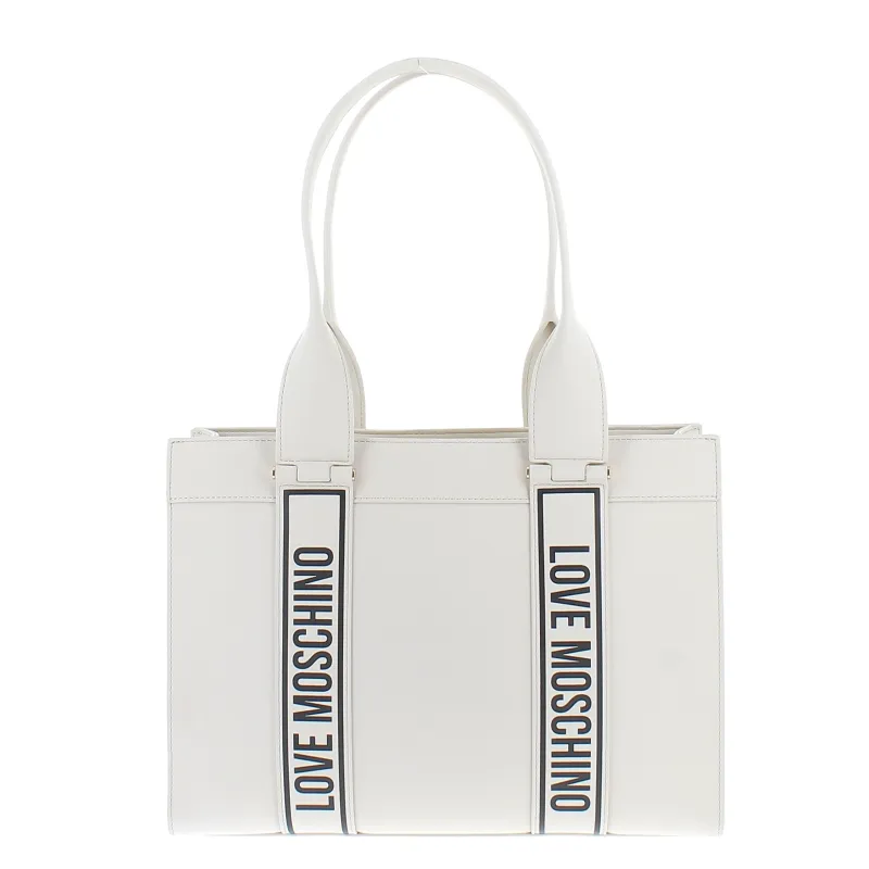 Love Moschino women's shopping bag, ivory with black logo
