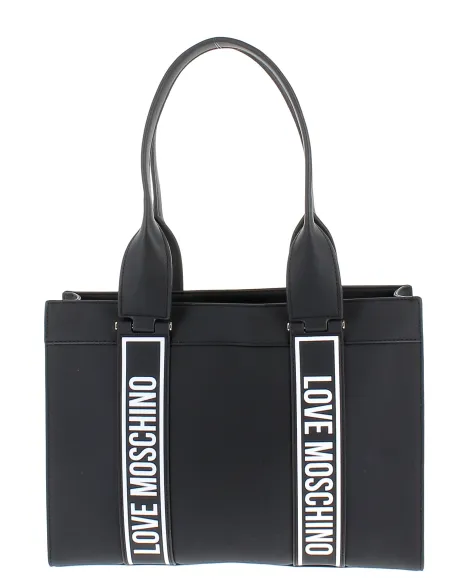 Love Moschino Damen-Einkaufstasche, schwarz mit weißem Logo