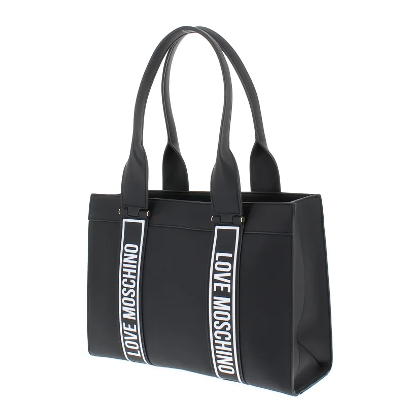 Love Moschino women's shopping bag, black with white logo 2