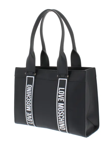 Love Moschino Damen-Einkaufstasche, schwarz mit weißem Logo