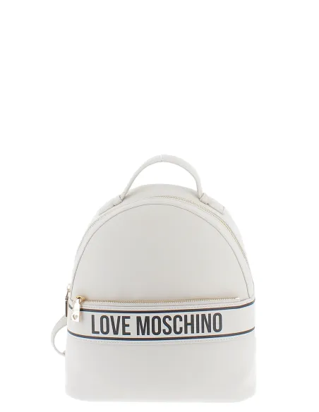 Love Moschino kleiner Damen-Rucksack, elfenbeinfarben mit schwarzem Logo