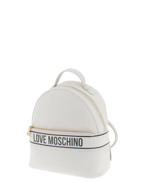 Love Moschino small women's backpack, ivory with black logo