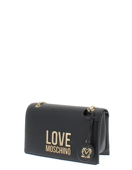 Borsa a spalla con tracolla in catena scorrevole Love Moschino, nera