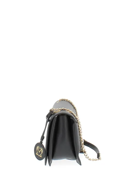 Borsa a spalla con tracolla in catena scorrevole Love Moschino, nera