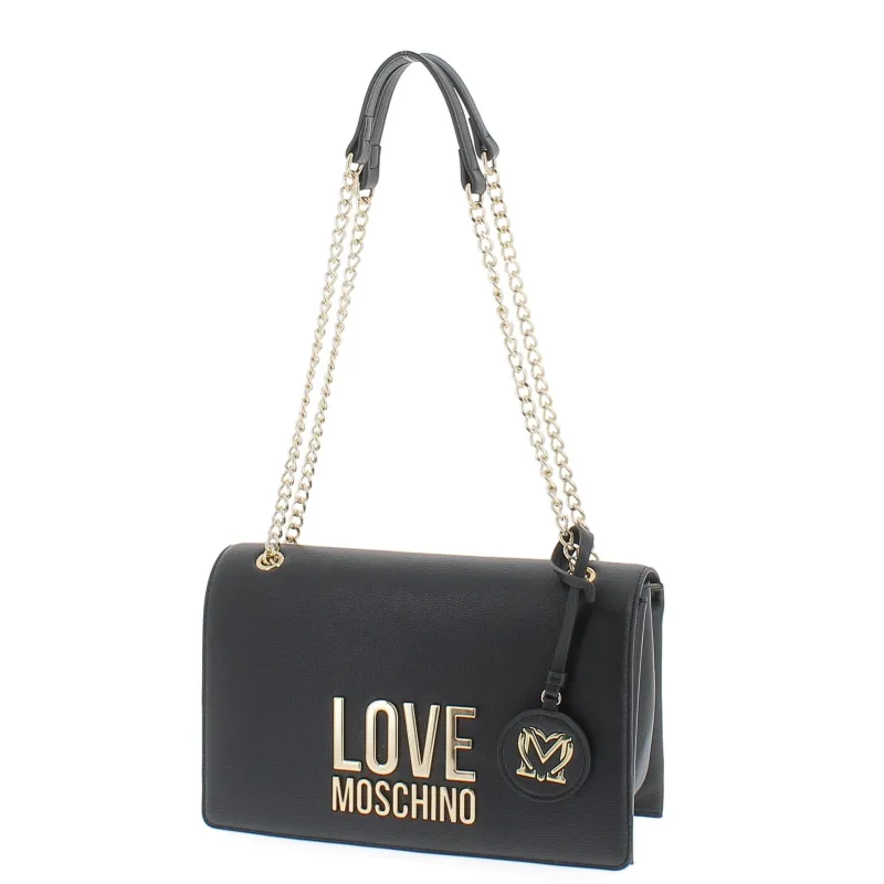 Borsa a spalla con tracolla in catena scorrevole Love Moschino nera