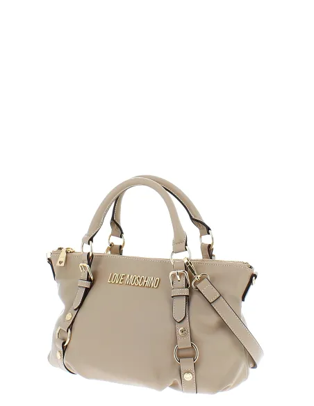 Borsa Love Moschino con due manici e tracolla rimovibile, crema