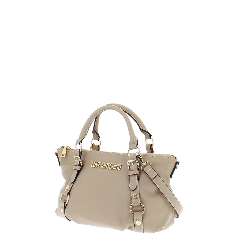 Borsa Love Moschino con due manici e tracolla rimovibile crema