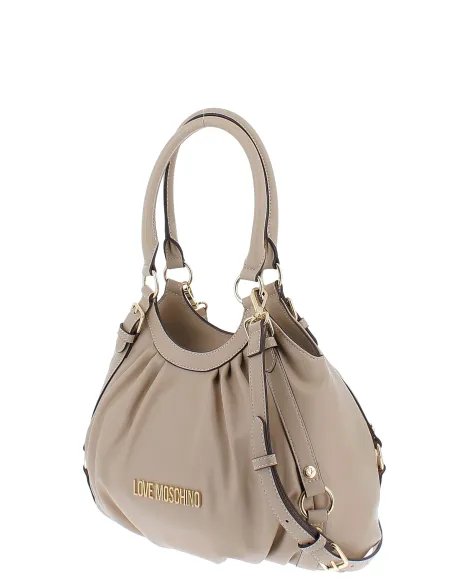 Borsa donna con due manici e chiusura con magnete Love Moschino, crema