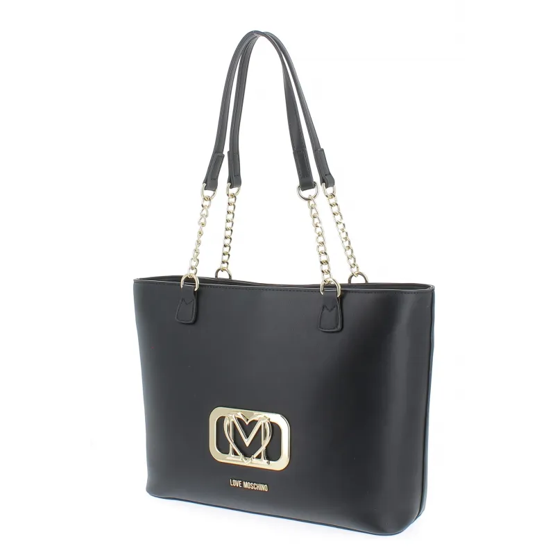 Love Moschino Damen-Einkaufstasche mit Metall-Logo, schwarz 2