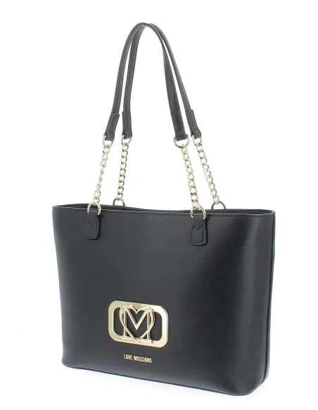 Love Moschino Damen-Einkaufstasche mit Metall-Logo, schwarz