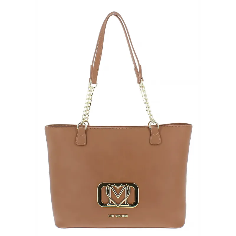 Love Moschino Damen-Einkaufstasche mit Metall-Logo, camel