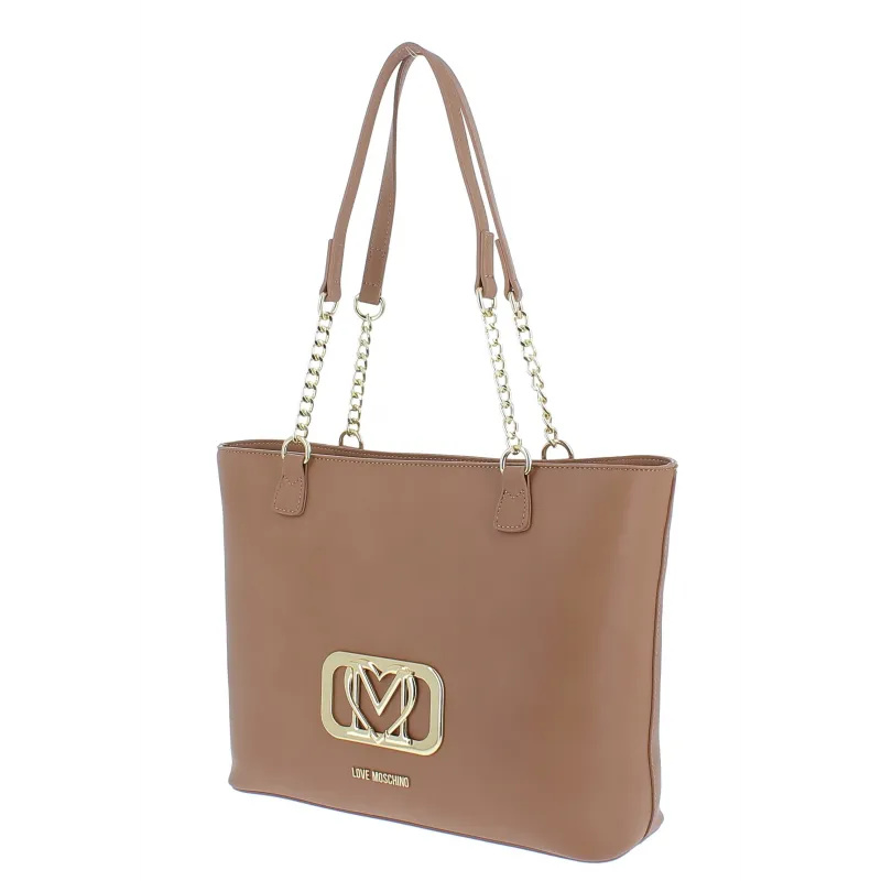 Love Moschino women's shopping bag with metal logo, camel 2