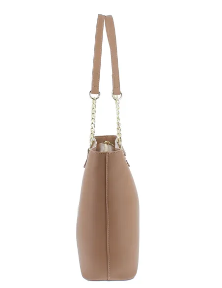 Love Moschino women's shopping bag with metal logo, camel