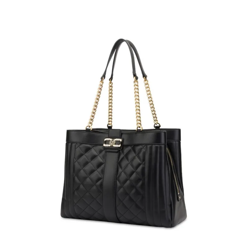 Pollini Quilted shopping bag with three compartments, black 2