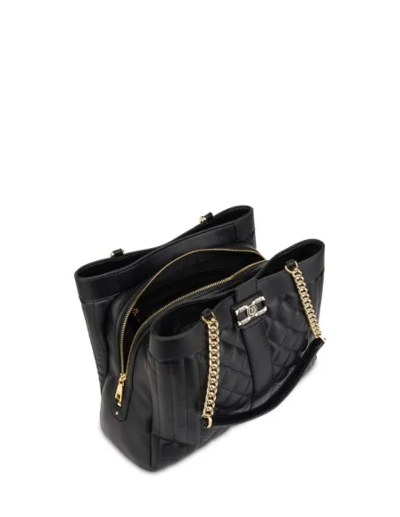 Pollini Quilted shopping bag with three compartments, black