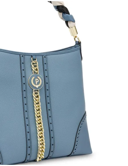 Borsa donna a spalla con manico intrecciato Pollini, azzurra