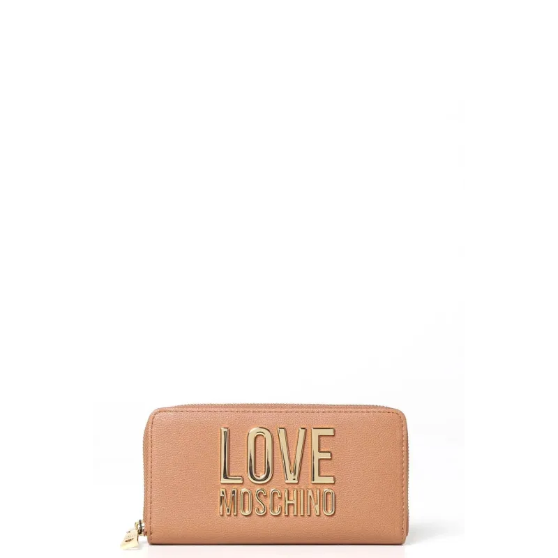 Portafogli donna con zip Love Moschino, cammello