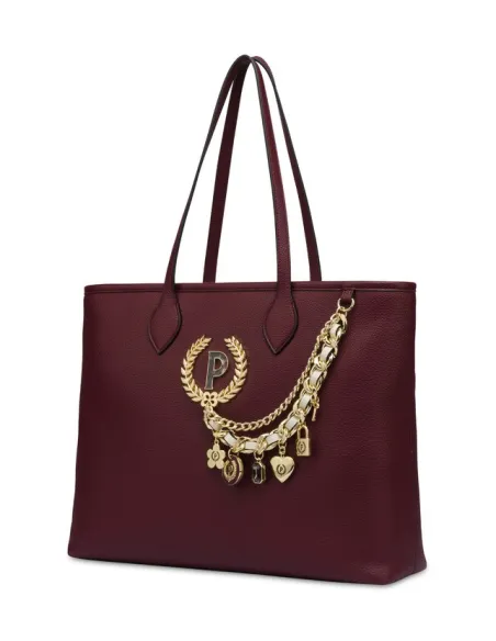 Pollini large shopping bag with chain accessory, bordeaux