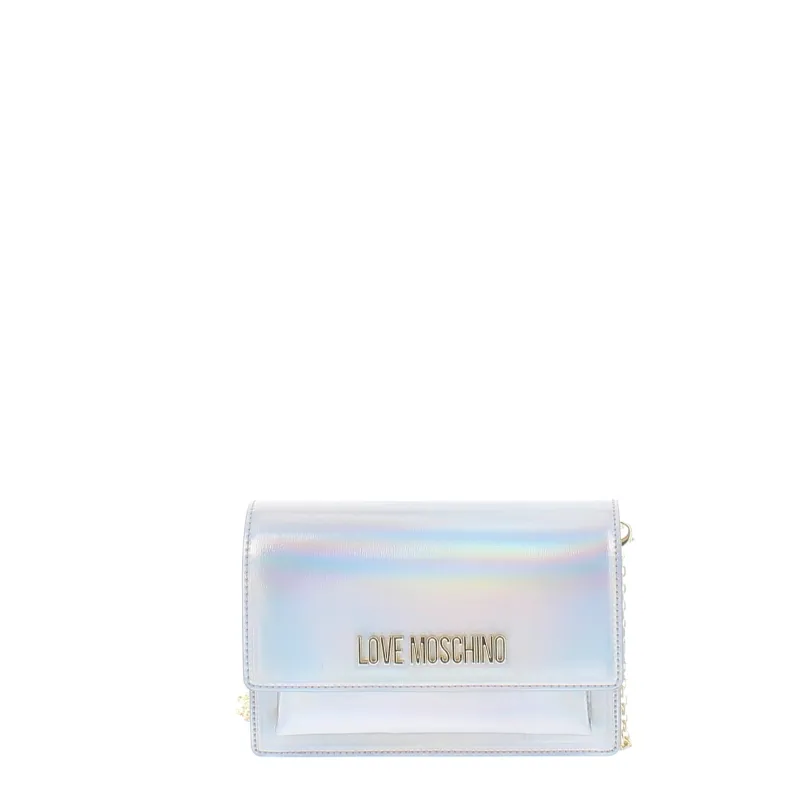 Love Moschino women's clutch bag with chain strap, silver