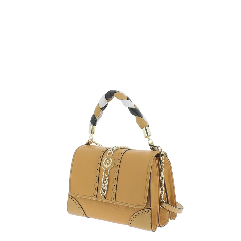 Borsa donna Pollini con manico intrecciato, ocra 2