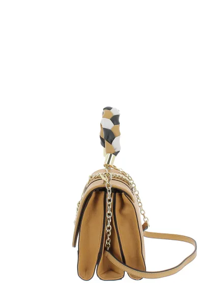 Borsa donna Pollini con manico intrecciato, ocra