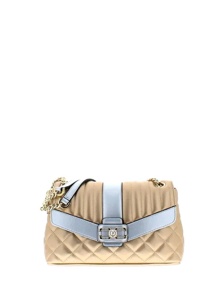 Women's bag with two compartments and sliding strap, gold-silver