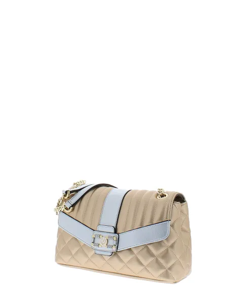 Women's bag with two compartments and sliding strap, gold-silver