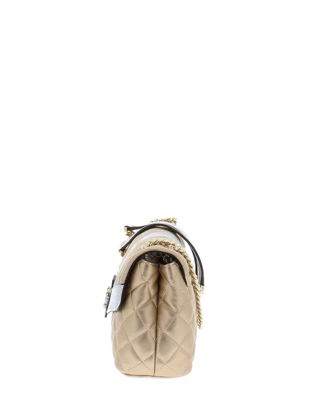 Women's bag with two compartments and sliding strap, gold-silver